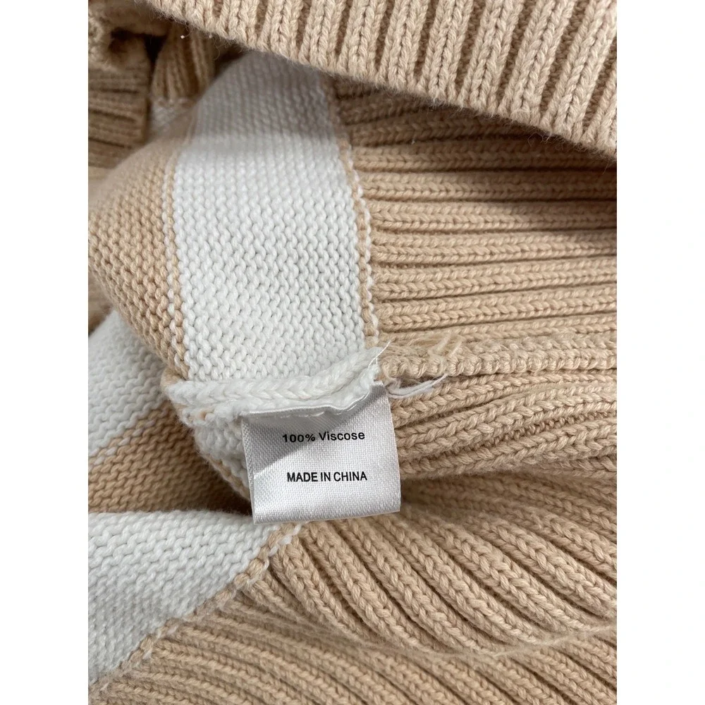 Zesica Nautical Sweater Womens Large‎ Tan White Coastal Preppy Long Sleeve